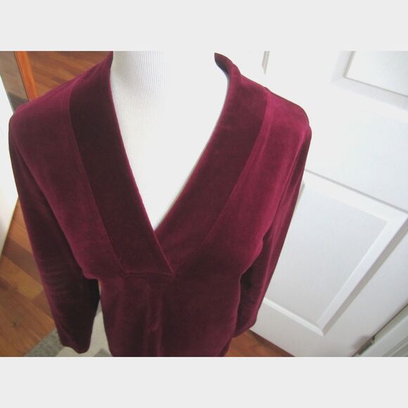 PRETTY TALBOTS RASPBERRY VELVET LONG SLEEVE V-NECK TOP, SIDE SLITS SIZE XS - Picture 2 of 5